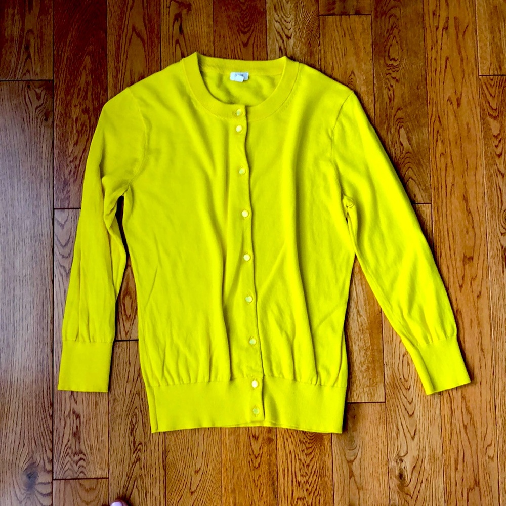 Bright yellow J Crew cardigan